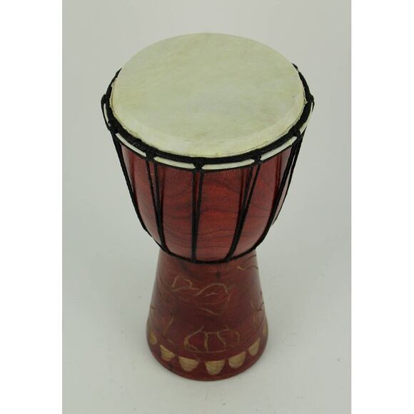 12 Inch Tall Carved Elephant Djembe Drum 6.5 Inch Diameter - Picture 2 of 3